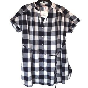 Ingrid & Isabel Navy Gingham‎ Cotton Waist Tie Shirt, Size Large Maternity